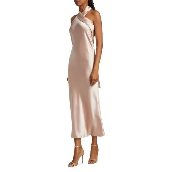 Galvan Pandora Satin Halterneck Midi-Dress - Picture 3 of 13